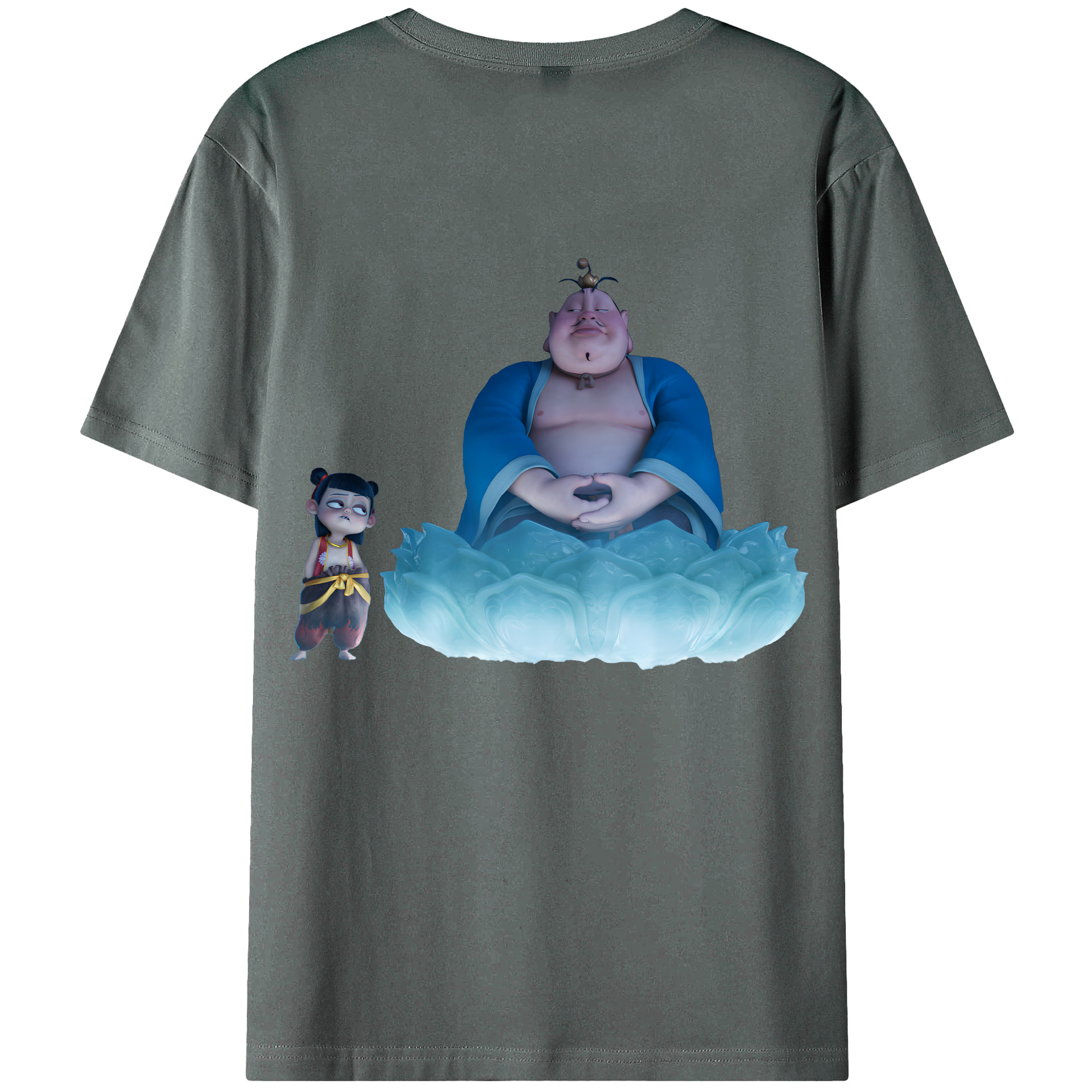 （画像用） Ne Zha 2 ナタ 魔童の大暴れ 綿100％ メンズ半袖Tシャツ（バックプリント） 通気性